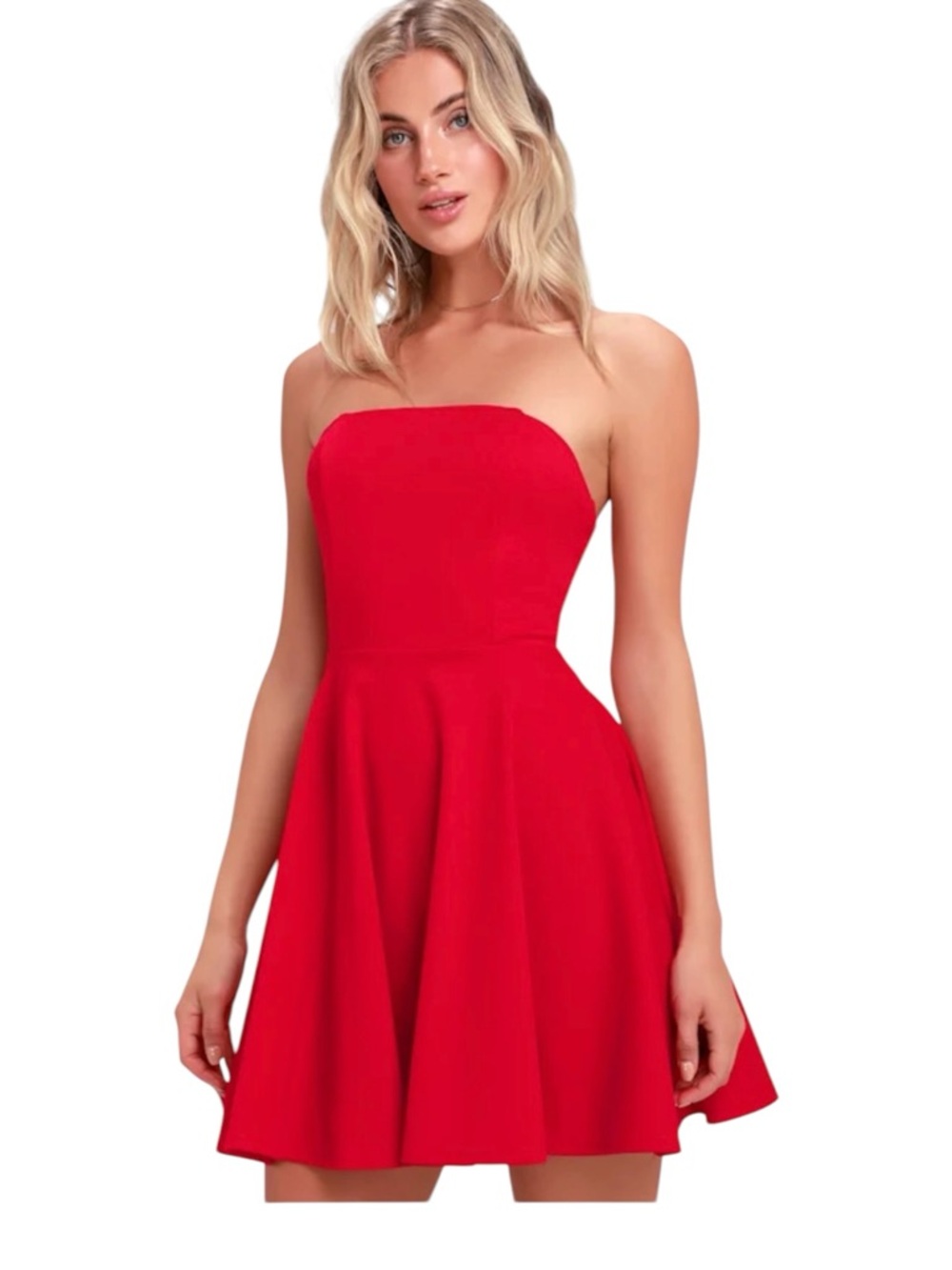 Lulus Skater Dress Womens Small Bright‎ Red About a Twirl Red Strapless Lined